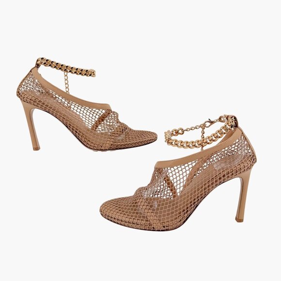 Bottega Veneta Trim Mesh Chain Fishnet Heel Sandals Beige Leather Size 39 US 9 - Picture 6 of 13